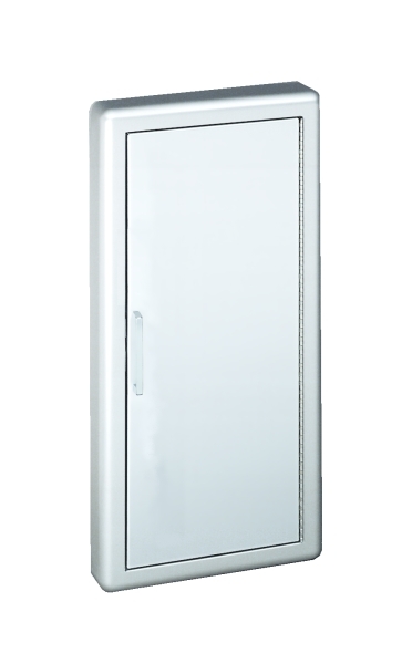 Academy Series Aluminum Cabinet with Solid Door & 3" Rolled Trim, Semi-Recessed 5.5" Depth