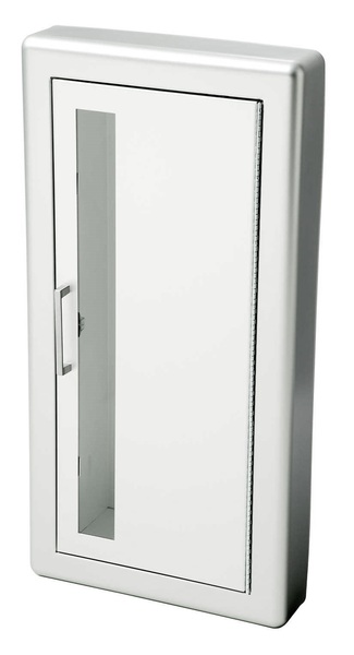Academy Series Aluminum Cabinet with Vertical Acrylic Window & 3" Rolled Trim, Semi-Recessed 5.5" Depth