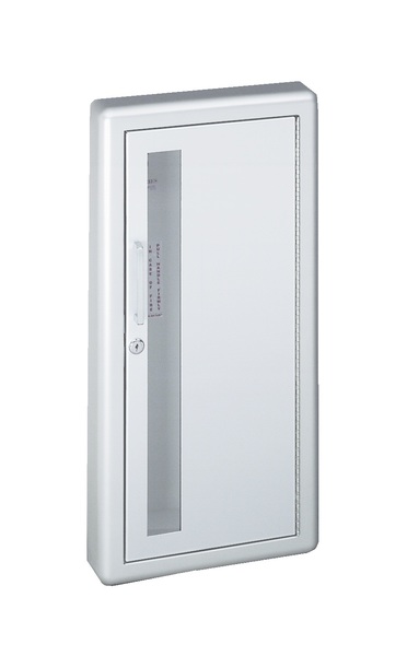 Academy Series Aluminum Cabinet with Vertical Acrylic Window, 3" Rolled Trim & SAF-T-LOK, Semi-Recessed, 6" Depth