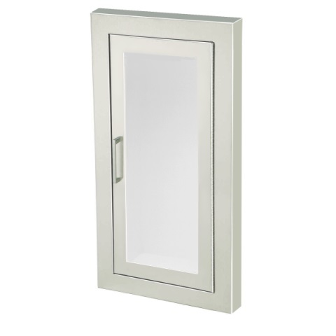 Cosmopolitan Series Stainless Steel Cabinet with Full Clear Acrylic Window & 1.5" Square Trim, Semi-Recessed, 5.5" Depth