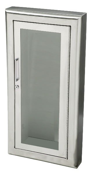 Cosmopolitan Series Stainless Steel Cabinet with Full Clear Acrylic Window, 3" Rolled Trim & SAF-T-LOK, Semi-Recessed, 5.5" Depth